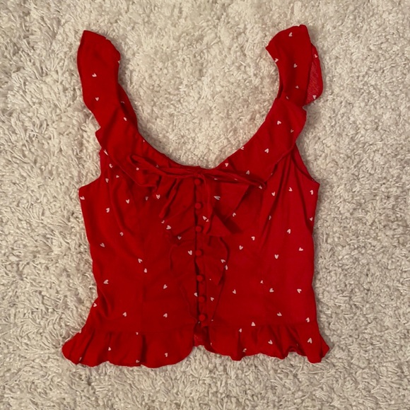 Dress Forum Tops - ❌ SOLD ❌ Dress Forum • Red + White Hearts Ruffled Blouse